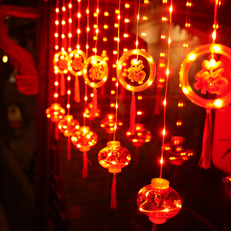 Chinese New Year Led String Lamp Traditional Chinese Knot Red Lantern LED String Light Plug 2023 New Year Decorative Garland