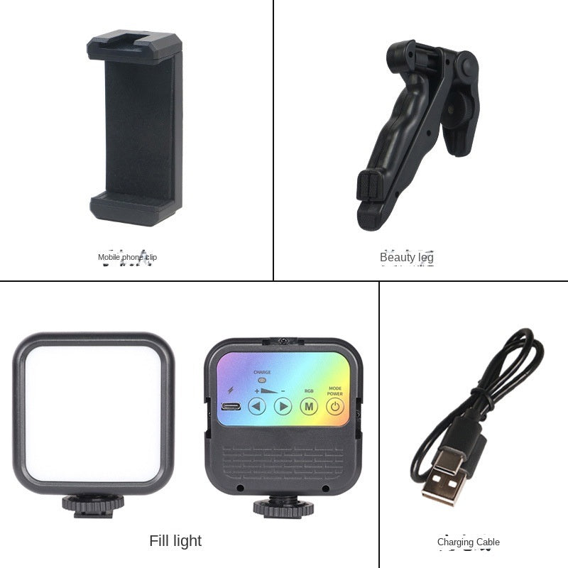 Cross border camera fill light outdoor mobile phone live shooting self portrait beauty light portable RGB pocket light mini