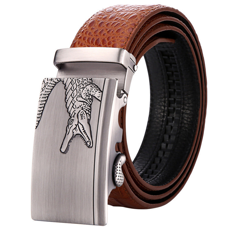 Men's leather cowhide belt Crocodile pattern belt Men's belt Wholesale automatic buckle belt Micro supply factory stock