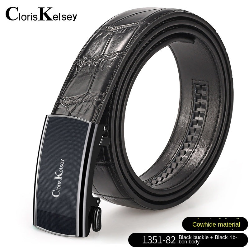 Men's leather cowhide belt Crocodile pattern belt Men's belt Wholesale automatic buckle belt Micro supply factory stock