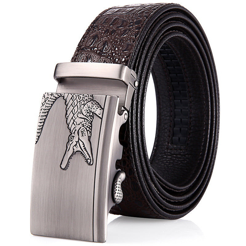Men's leather cowhide belt Crocodile pattern belt Men's belt Wholesale automatic buckle belt Micro supply factory stock