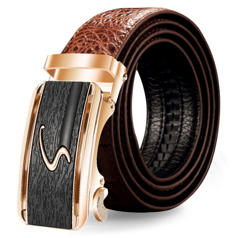 Men's leather cowhide belt Crocodile pattern belt Men's belt Wholesale automatic buckle belt Micro supply factory stock