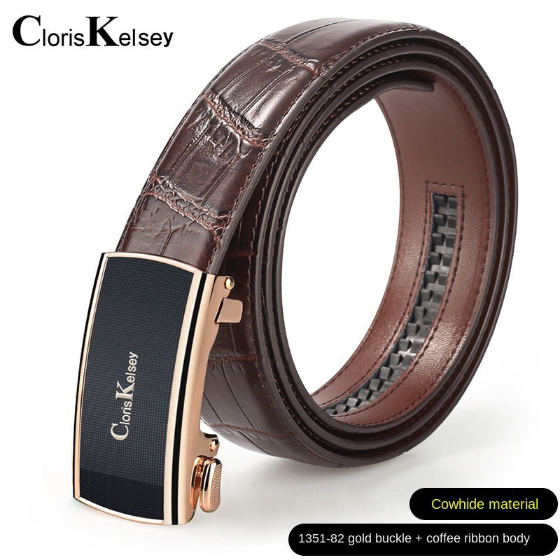 Men's leather cowhide belt Crocodile pattern belt Men's belt Wholesale automatic buckle belt Micro supply factory stock