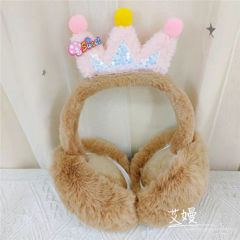 Winter warm plush earmuffs Queen crown earmuffs Student foldable princess style sweet cute big earmuffs Earmuffs