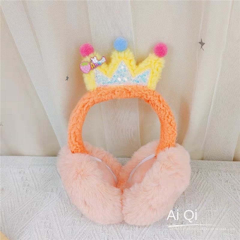 Winter warm plush earmuffs Queen crown earmuffs Student foldable princess style sweet cute big earmuffs Earmuffs