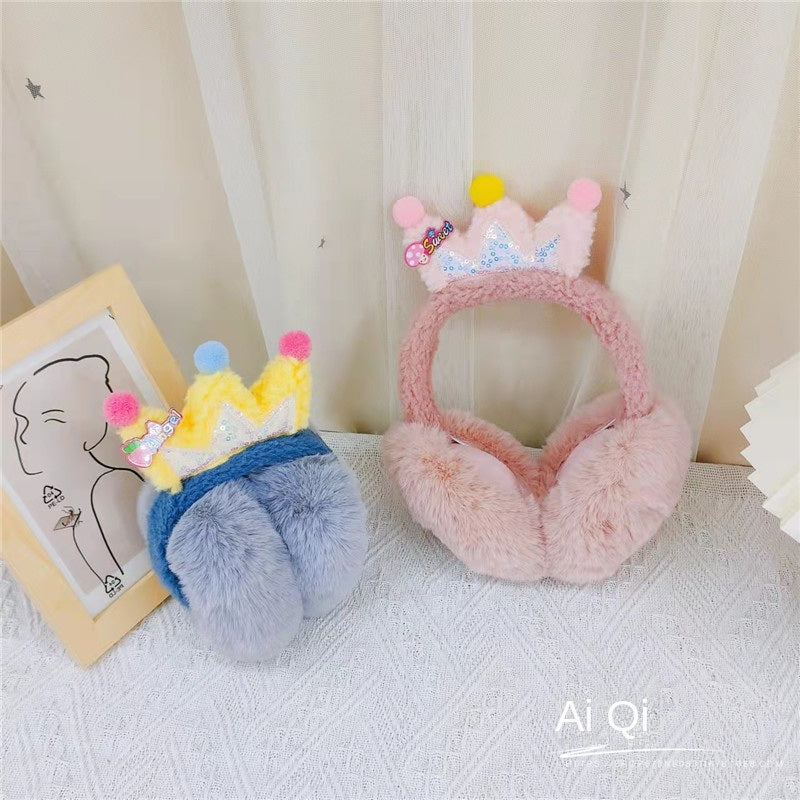 Winter warm plush earmuffs Queen crown earmuffs Student foldable princess style sweet cute big earmuffs Earmuffs