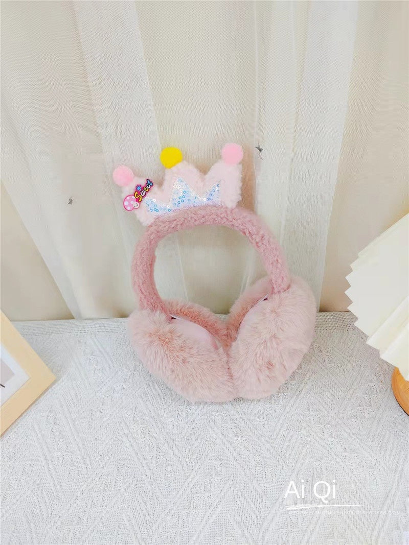 Winter warm plush earmuffs Queen crown earmuffs Student foldable princess style sweet cute big earmuffs Earmuffs