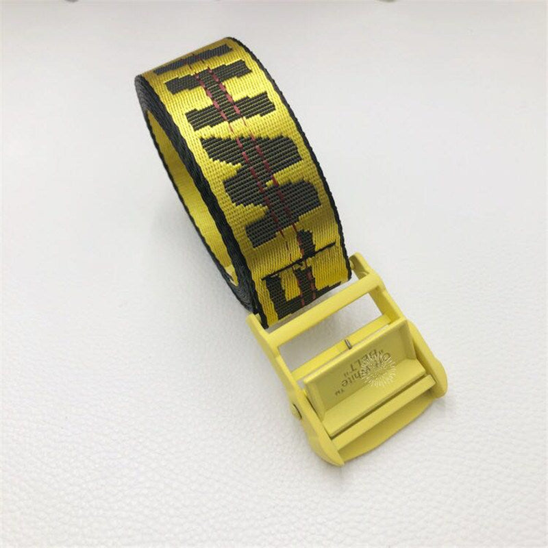 Europe and America offwhite belt female fashion brand ins hip hop industrial style yellow embroidery letter Amazon belt batch