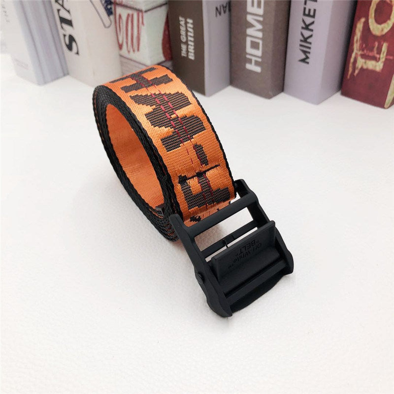 Europe and America offwhite belt female fashion brand ins hip hop industrial style yellow embroidery letter Amazon belt batch