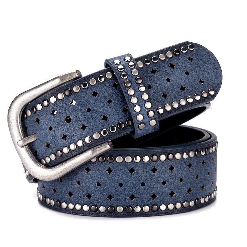 Women's belt; rhinestone rivet inlaid with alloy pin buckle; pink belt; fashion; leisure; matching with jeans; belt trend