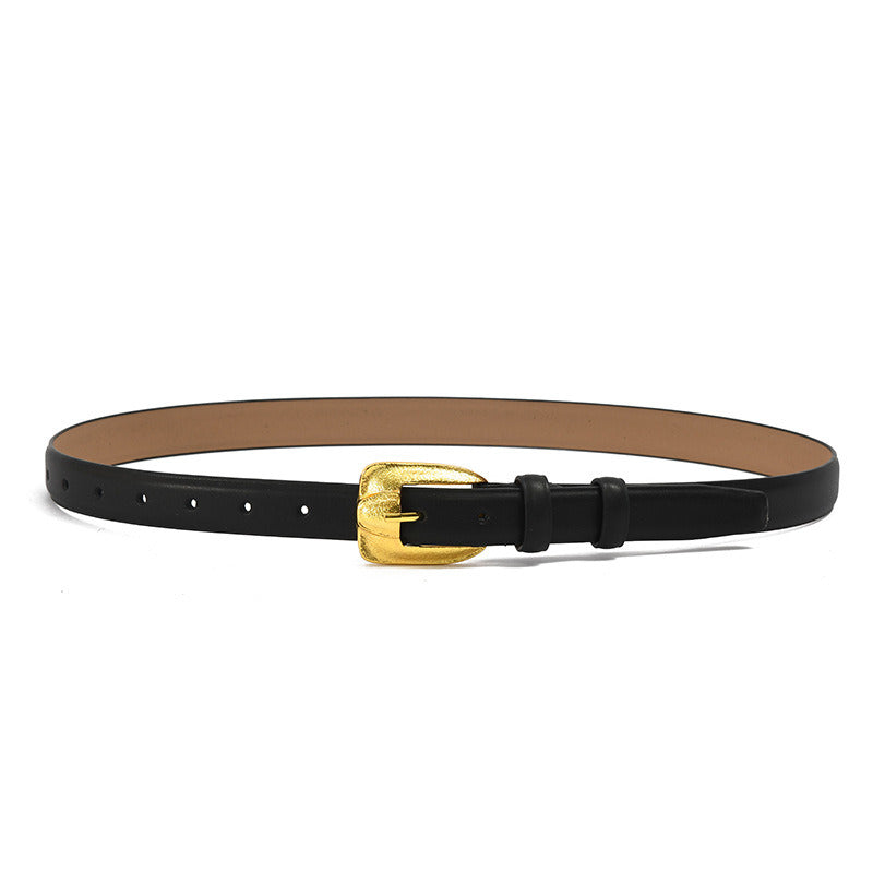 2022 Fashion cowhide belt for female creativity Gold gilded needle button Soft leather belt with retro elegant decoration