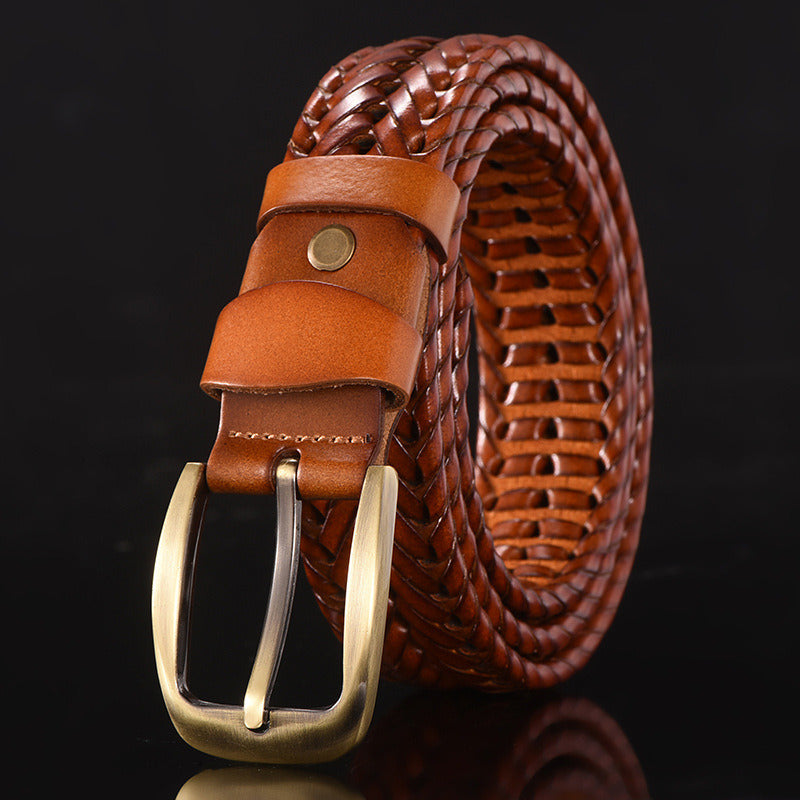 Leather belt for men; leather belt for men; hand woven; Korean version; casual and versatile; simple and fashionable; wholesale; one hair substitute