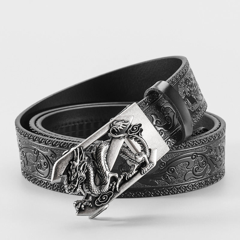 Cloris Kelsey genuine belt; aggressive; Z dragon buckle; vintage belt; cowhide; carved personality; fashion belt; cross-border