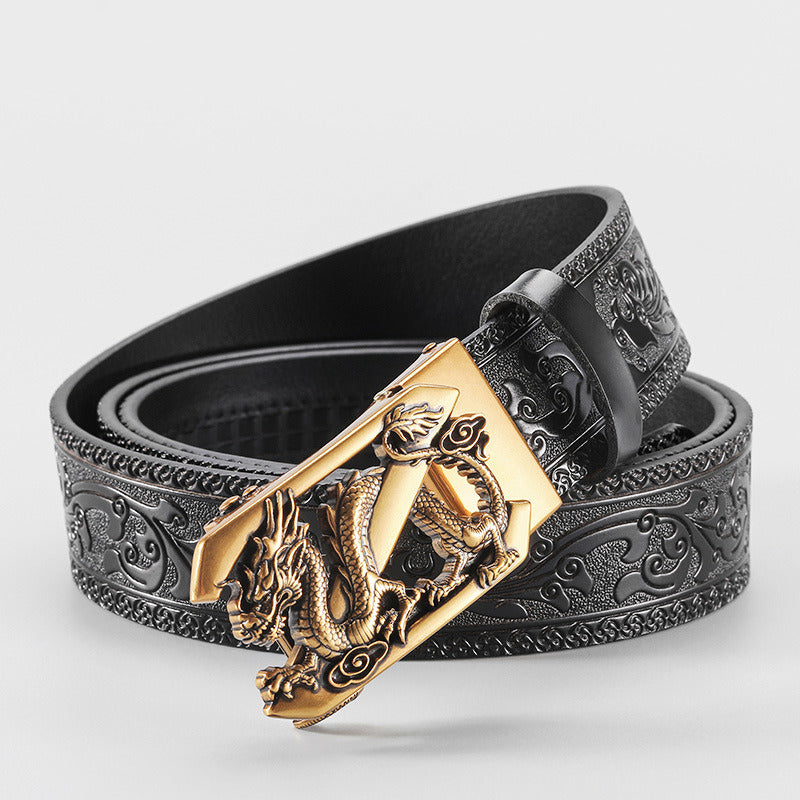 Cloris Kelsey genuine belt; aggressive; Z dragon buckle; vintage belt; cowhide; carved personality; fashion belt; cross-border