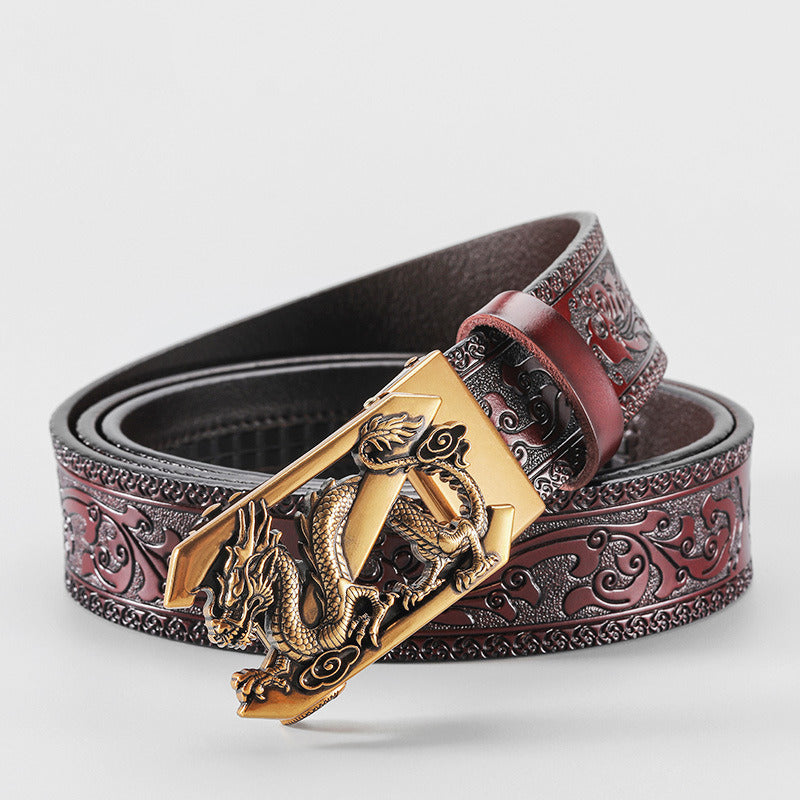 Cloris Kelsey genuine belt; aggressive; Z dragon buckle; vintage belt; cowhide; carved personality; fashion belt; cross-border