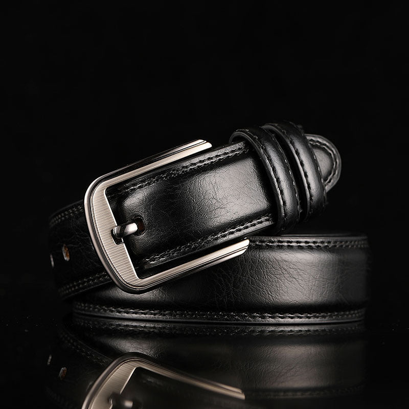Live broadcast of single piece; two-layer leather men's pin buckle perforated belt; men's leather business belt; trousers belt; men's