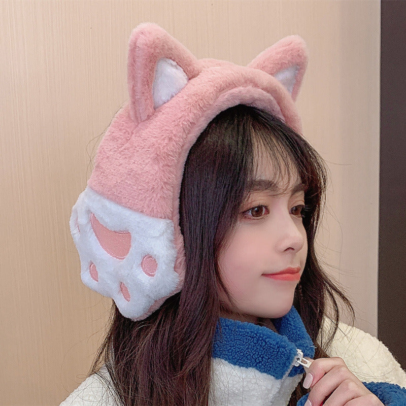 Autumn and winter cat claw earmuffs Korean version sweet and cute young student girl warm and cold proof hair hoop earmuffs net red ear cover