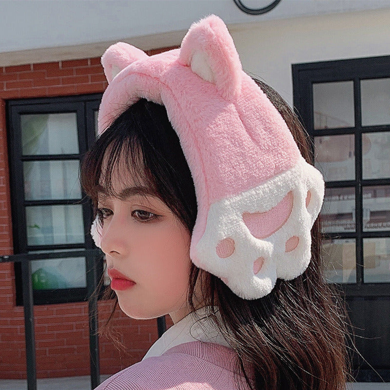 Autumn and winter cat claw earmuffs Korean version sweet and cute young student girl warm and cold proof hair hoop earmuffs net red ear cover