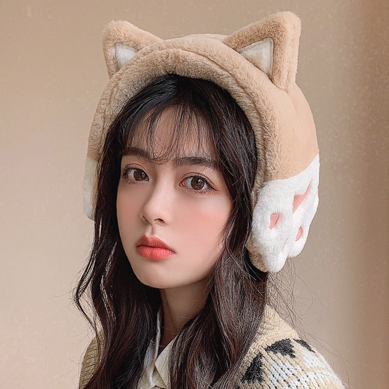 Autumn and winter cat claw earmuffs Korean version sweet and cute young student girl warm and cold proof hair hoop earmuffs net red ear cover