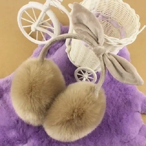 Available color: winter plush women's telescopic earmuffs Cute student bowknot warm ear bag