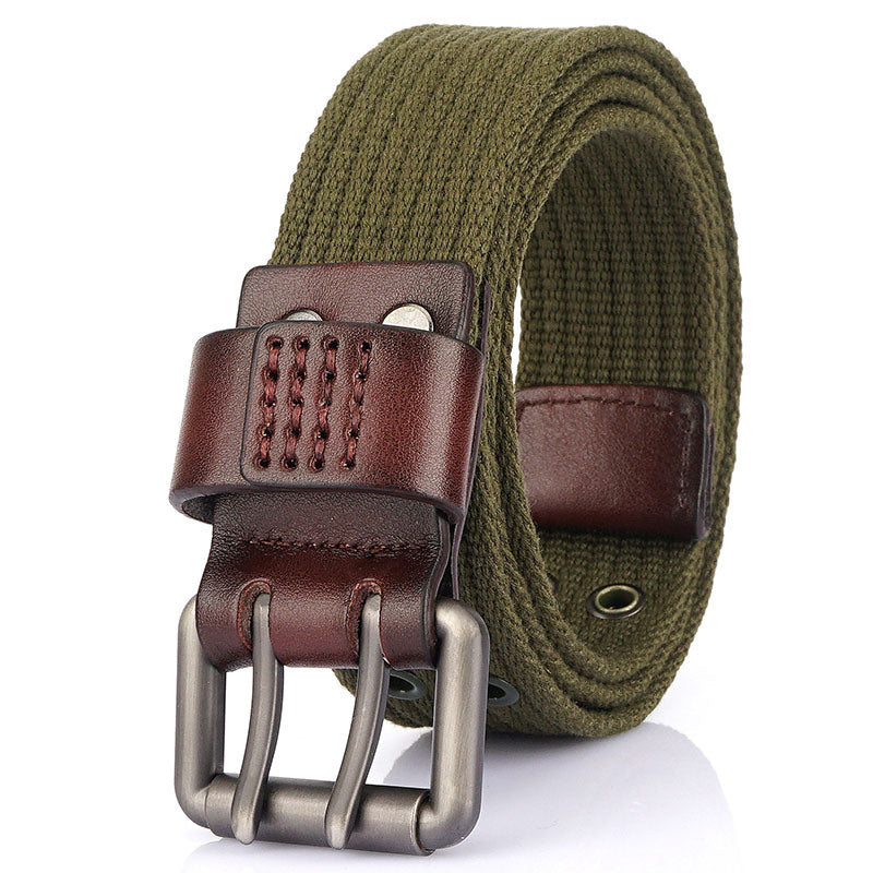 2021 New Thick Canvas Men's Double Needle Buckle Belt Jeans Casual Inner Belt