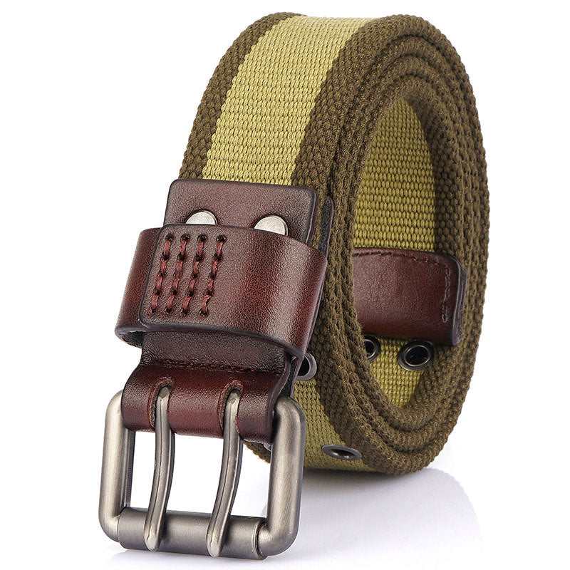 2021 New Thick Canvas Men's Double Needle Buckle Belt Jeans Casual Inner Belt