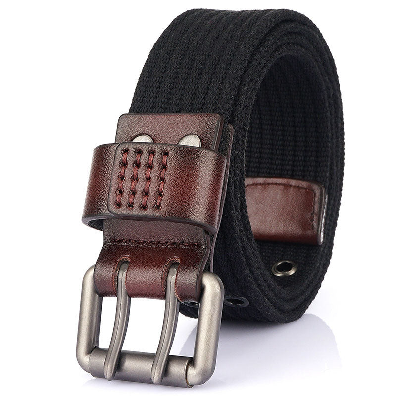 2021 New Thick Canvas Men's Double Needle Buckle Belt Jeans Casual Inner Belt