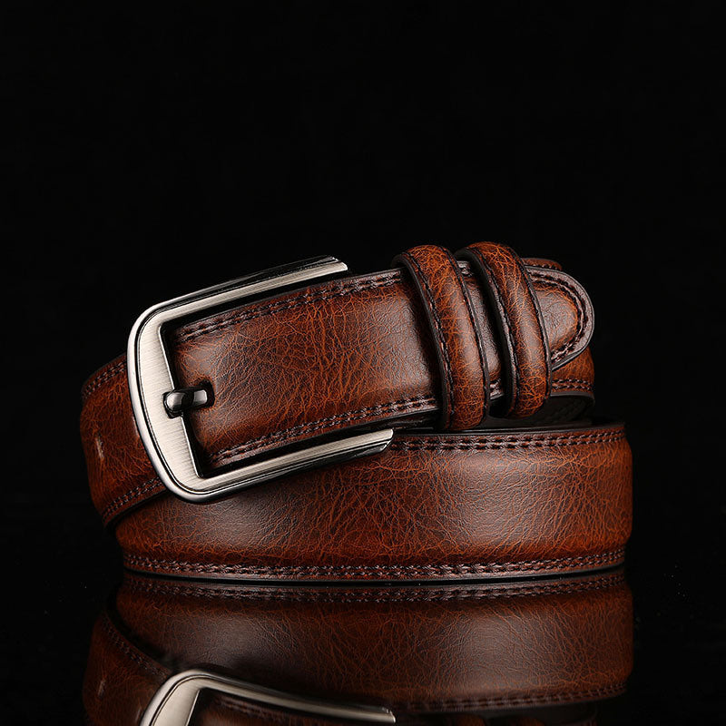 Live broadcast of single piece; two-layer leather men's pin buckle perforated belt; men's leather business belt; trousers belt; men's