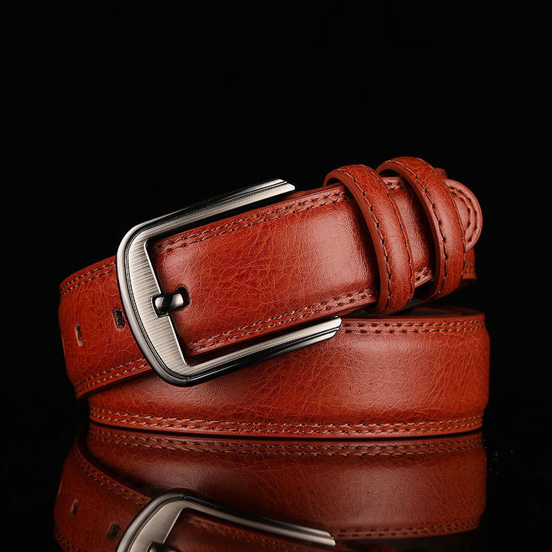 Live broadcast of single piece; two-layer leather men's pin buckle perforated belt; men's leather business belt; trousers belt; men's