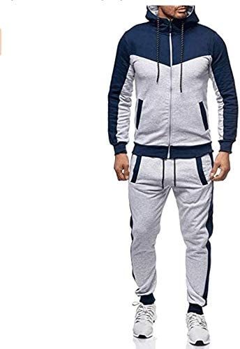 Men's 2 Piece Tracksuit Stitch Hoodie Pants Sport Suit Zipper Cardigan Casual Sport Suit