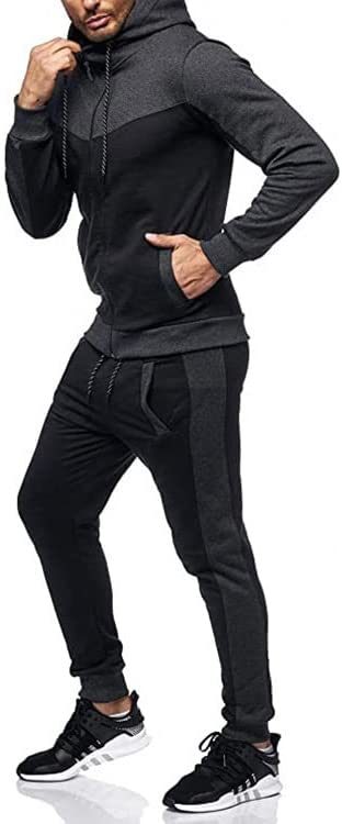 Men's 2 Piece Tracksuit Stitch Hoodie Pants Sport Suit Zipper Cardigan Casual Sport Suit