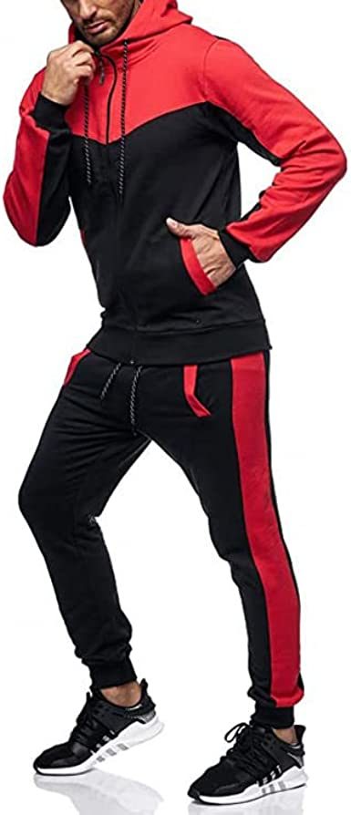 Men's 2 Piece Tracksuit Stitch Hoodie Pants Sport Suit Zipper Cardigan Casual Sport Suit