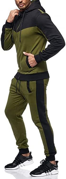 Men's 2 Piece Tracksuit Stitch Hoodie Pants Sport Suit Zipper Cardigan Casual Sport Suit