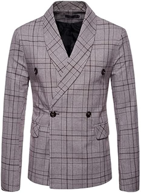 Men's Plaid Suit Coats Slim Fit Double Breasted Blazers Casual Stripe Suit Jackets Lightweight Sport Coats