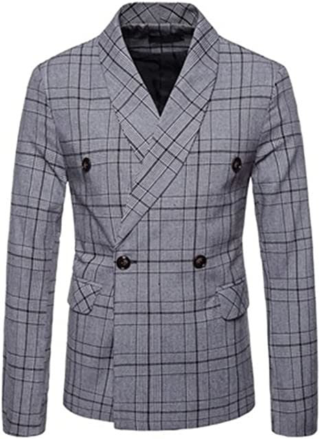 Men's Plaid Suit Coats Slim Fit Double Breasted Blazers Casual Stripe Suit Jackets Lightweight Sport Coats