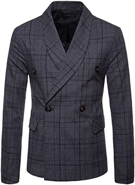 Men's Plaid Suit Coats Slim Fit Double Breasted Blazers Casual Stripe Suit Jackets Lightweight Sport Coats