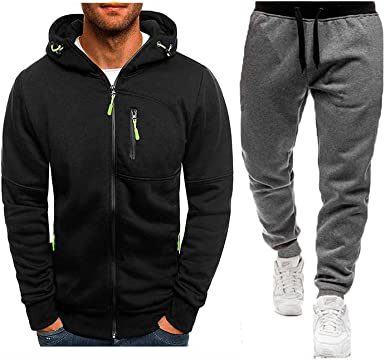 Mens 2 Piece Tracksuit Zipper Cardigan Hoodie Pants Sport Suit Running Jogging Athletic Casual Tracksuit Set