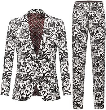 Mens Single Row Print Slim Fit Suit Sets for Party; Photo Studio