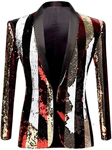 Men's Shiny Sequins Suit Jackets Sparkle Sequin Open Front Blazers Casual Stylish Cardigan for Party Wedding Prom Purple