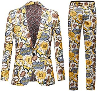 Mens Single Row Print Slim Fit Suit Sets for Party; Photo Studio