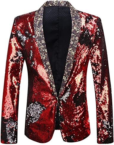 Men's Shiny Sequins Suit Jackets Sparkle Sequin Open Front Blazers Casual Stylish Cardigan for Party Wedding Prom Purple