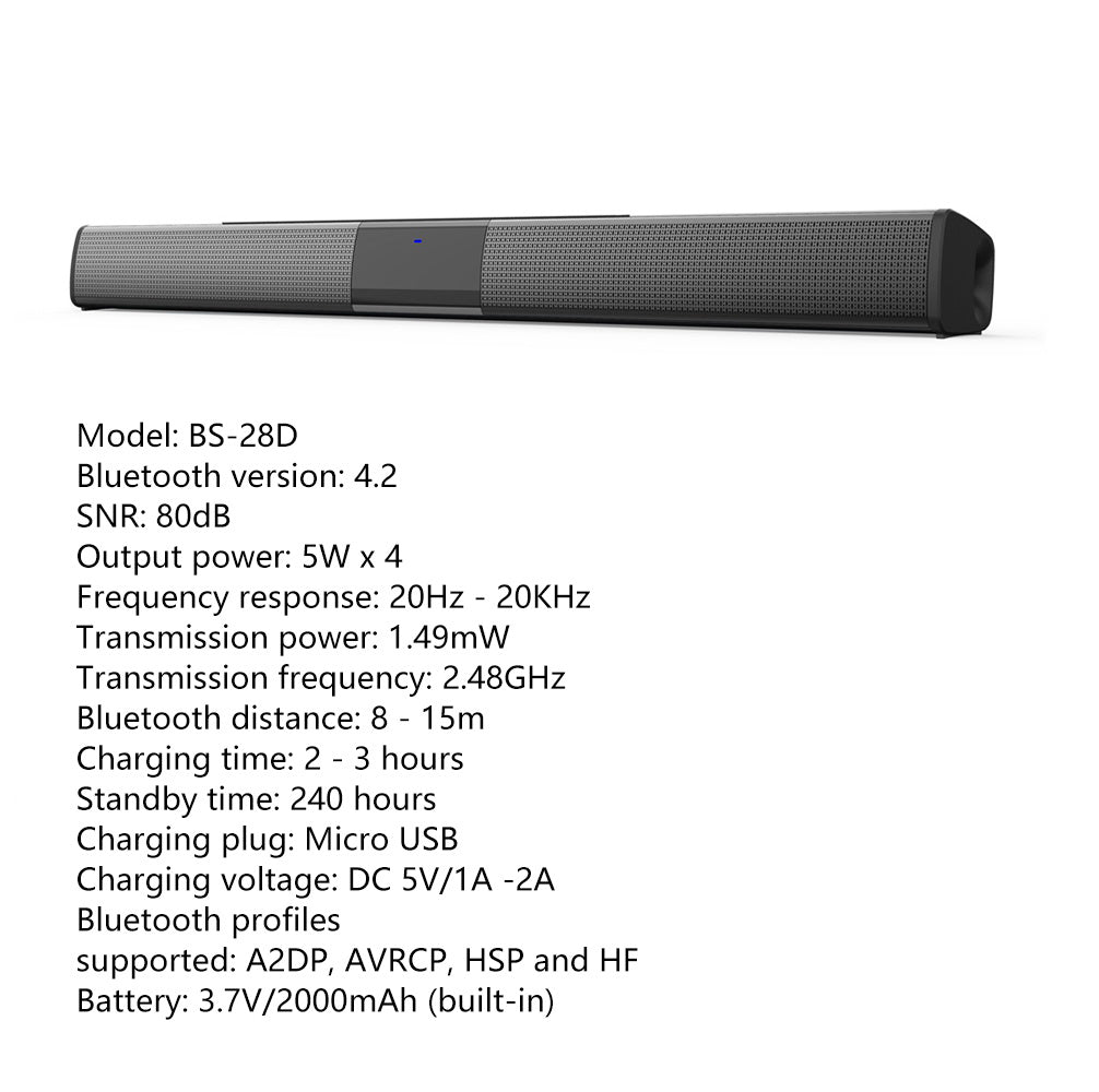 20W Soundbar TV Portable Wireless Speaker Bluetooth 5.0 HiFi Subwoofer 3D Stereo Sound with Remote Control Support TF AUX