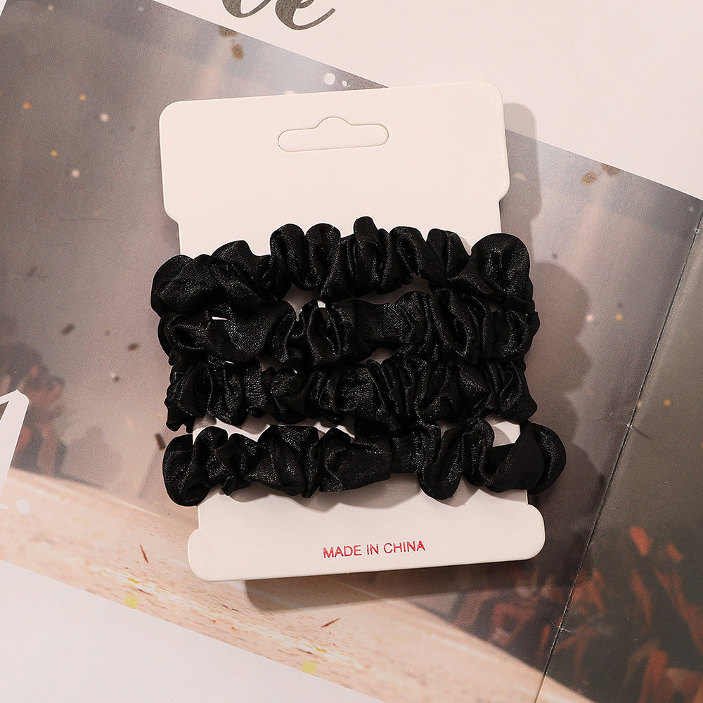 4pcs Pure Silk Skinnies Small Scrunchie Set Hair Bow Ties Ropes Bands Skinny Scrunchy Elastics Ponytail Holders for Women Girls