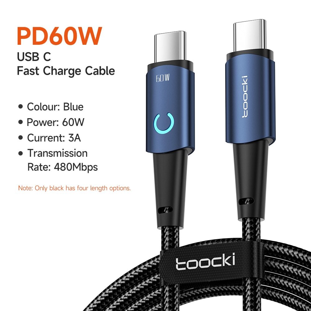 Toocki 100W USB C to USB C Cable PD Fast Charge Mobile Phone Cord For Xiaomi Huawei Samsung MacBook Poco3 Type C to Type C Cable