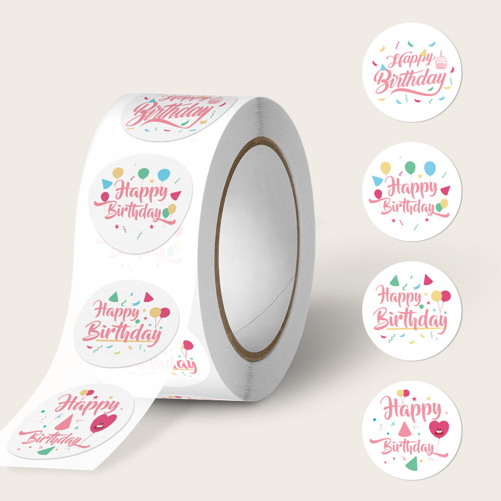 500pcs/roll Happy birthday Stickers Roll; 2.5cm Round Happy birthday Stickers Lables for Gift Wrapping