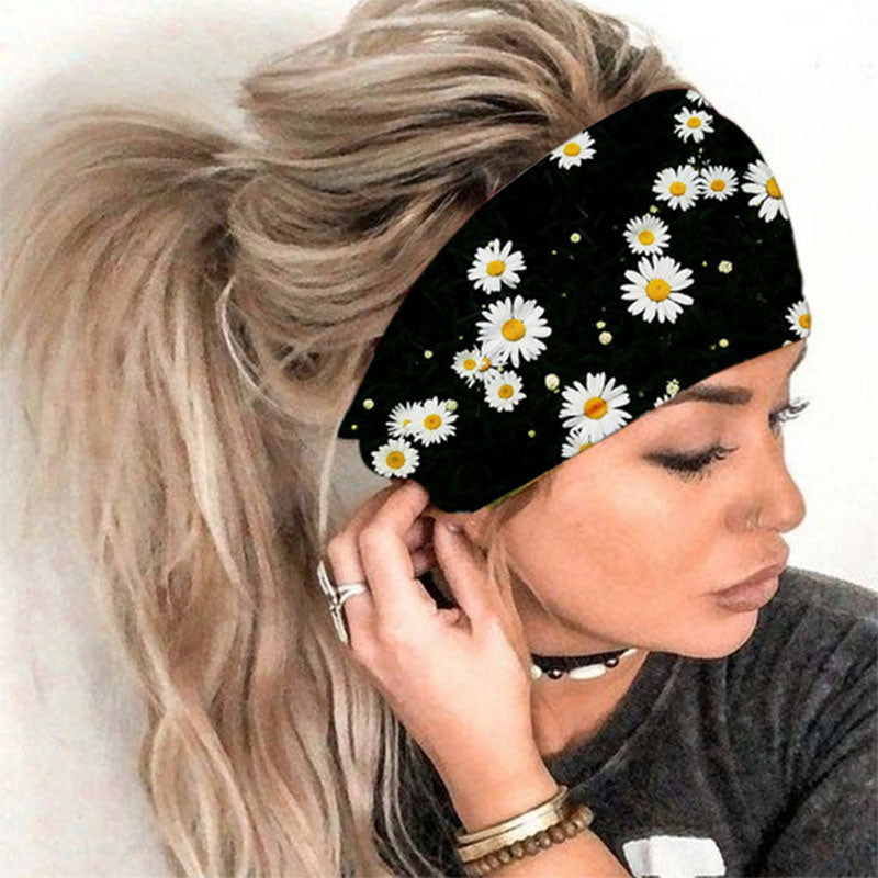 Womens Fashion Summer Headbands Floral Print Turban Headwrap Vintage Hairband Bandana Cross Turban Hairbands Hair Accessories