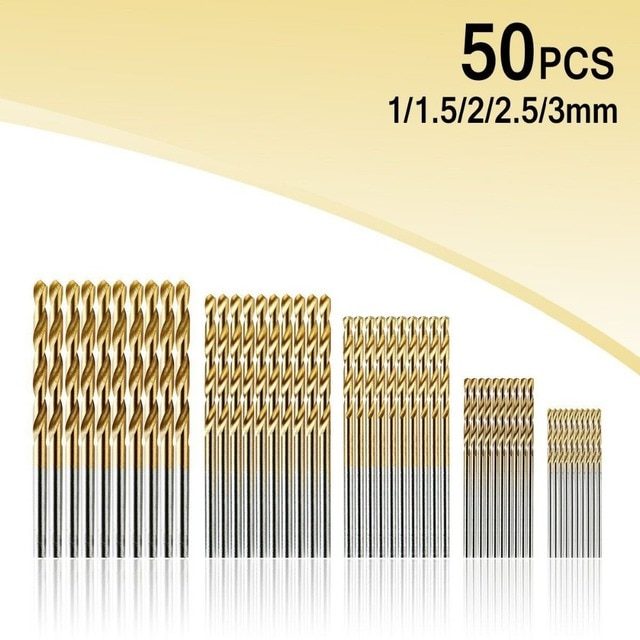 50Pcs Titanium Coated Drill Bits HSS High Speed Steel Drill Bits Set Tool High Quality Power Tools 1/1.5/2/2.5/3mm