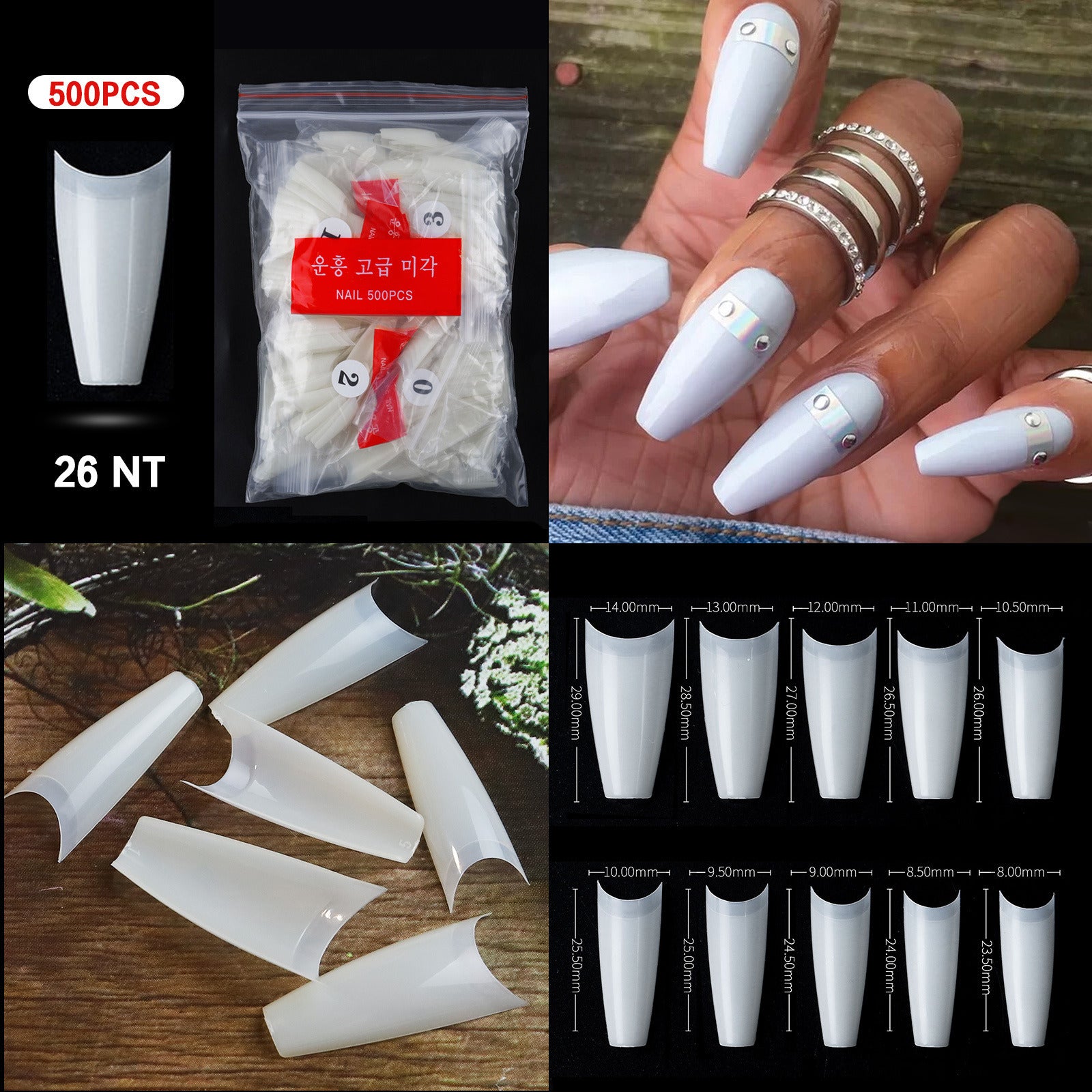 500Pcs 10 Size Bagged Fake False Nails Half French Acrylic ABS Manicure Fingers Toes Set