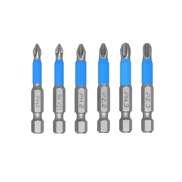 6Pcs Non-Slip Magnetic Screwdriver Bit Set Hex Shank Phillips/Cross Head Screwdriver Drill Bit PH1/PH2/PH3/PZ1/PZ2/PZ3