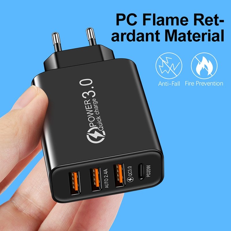 New Quick Charge A+C Charger Euro Standard 3USB+ Type-C Multi-port Mobile Phone Travel Charger Universal Adapter